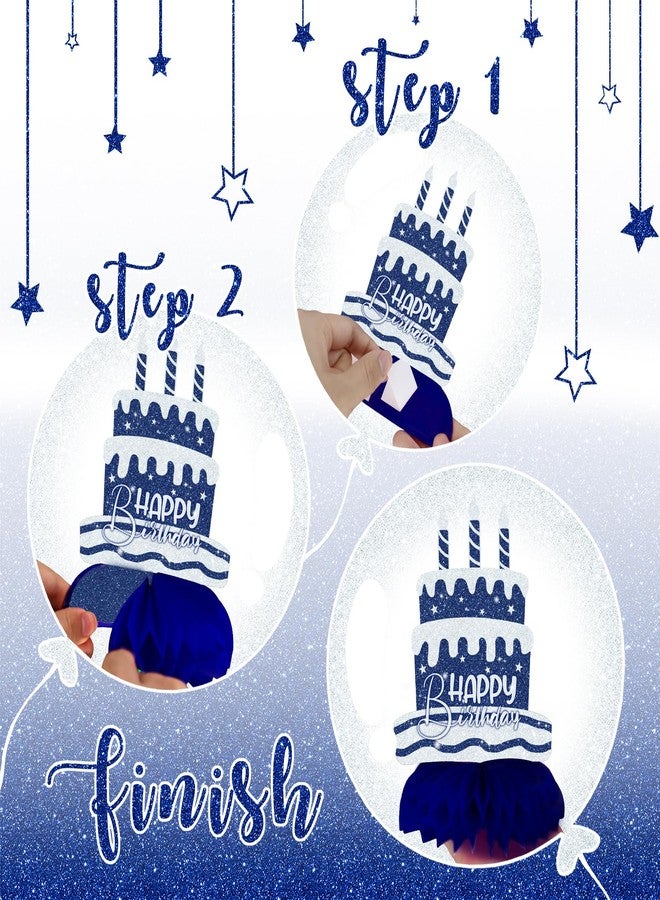 Celee Blue and Silver Birthday Decorations - 12Pcs Navy Blue and Silver Honeycomb Centerpieces for Table, Elegant Blue Silver Party Decor for Boys, Men or Adult Birthday Celebration - Image 3